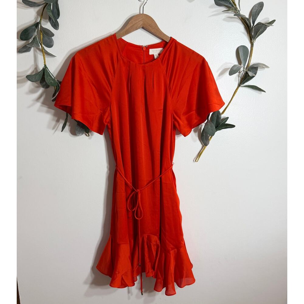 Ted Baker Orange Fluted Hem Mini Dress